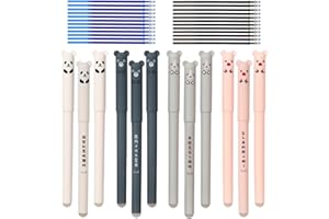 WUFANC Radierbares Gelstift-Set, inklusive 12 radierbare Stifte + 24 Ersatzminen, Tintenroller mit 0,5 mm Spitze, Kugelschreiber, geeignet für Studenten, Lehrer, Büroangestellte(Schwarzer, Blauer)