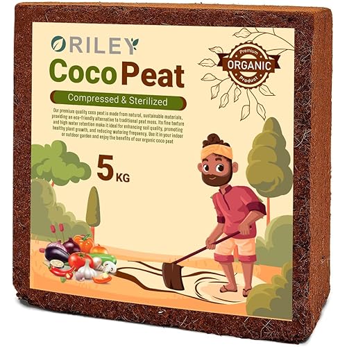 Oriley 5 Kg 100% Natural Cocopeat Block for Garden Plants Organic Agricultural Compost Coco Peat for Indoor & Outdoor Fertilizer Kitchen Terrace Gardening Khaad (Expands Upto 75 litres of Powder)