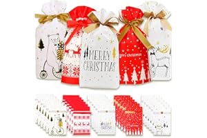 JONAMI Sacs Cadeaux de Noel, 30 Sac Cadeau avec Cordon de Serrage Petit Sachet à Friandises pour Bonbons Biscuits Cadeaux pour Enfants -30 Sacs-