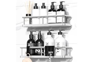 YASONIC Mensole Doccia Mensole Bagno, 2 Pezzi Portaoggetti doccia con 4 ganci Removibili, Impermeabile e antiruggine Mensola Bagno senza Foratura, Organizer Doccia Mensola Bagno Adesiva - Argento