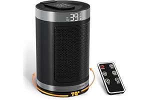 LYMYBETY Electric Space Heater, 1500W PTC Ceramic Heater 70 Degree Oscillation, Electric Heater with Timer and Thermostat for Home Low Energy, Remote Control, 1-12H Timer (Round)