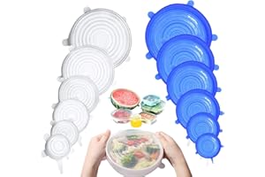 BluVast Tapas Silicona, 12 Paquetes de Varios TamañOs de Fundas para Tapas de Silicona EláSticas, Reutilizable Fundas Protectoras para Alimentos Tapa Tazas, Boles o Tarros,Sin BPA, Lavavajillas