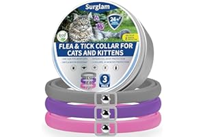 SURGLAM Collier Puce Chat, Collier Anti-Puces et Anti-Tiques pour Chats, 24 Mois Protection Collier Anti Puces Chat, Réglable Collier Contre Les Puces et Les Tiques Chat, Colliers Antiparasitaires Chat-G-V-R