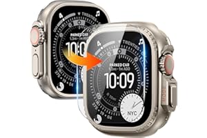 Kamita Metal Case Compatible with Apple Watch Ultra 3/Ultra 2/Ultra 49mm with Back Cover, 360°Rugged Armor Protective Bumper Cover with Tempered Glass Screen Protector Film for iWatch 49mm (Titanium)