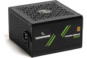 TECNOWARE POWER SYSTEMS Tecnoware Power Supply Typhoon 850W, 80 PLUS Gold, Full Modular, Gaming, Silent 12cm Fan, Japanese 105°C Capacitors, DC-DC Circuit, Flat Cables