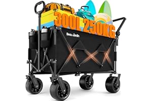 BEAU JARDIN XXL Festival Trolley Beach Cart - 300L 230KG(500LBS) Heavy Duty Folding Wagon All-Terrain Utility Wide Wheels for Camping & Shopping | Push & Pull Handle | Portable Collapsible | Black​