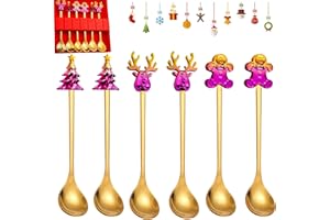 SYKEROUT 6 Pcs Cucchiaio di Natale, cucchiaino da caffè di Natale, set di cucchiai di Natale, cucchiaio di alce in acciaio inossidabile, cucchiaio da caffè di alce, cucchiaio da dessert di Natale (oro)