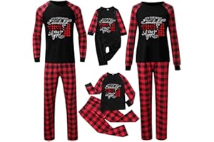 LINDOMAKER Family Christmas Pyjamas Set 2024 Xmas Matching Family Pjs Holiday Funny Cute Graphic Sleepwear Jammies Loungewear Set