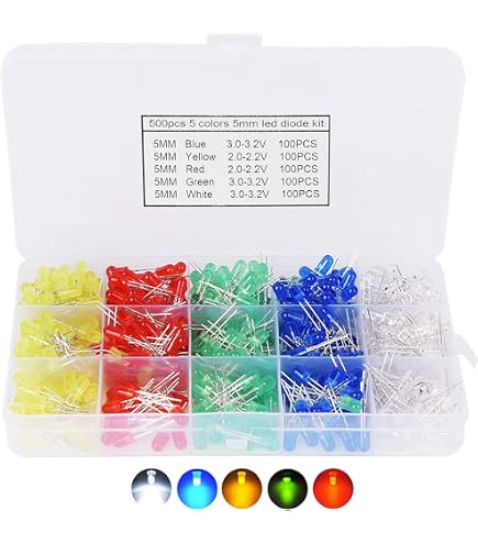 200 LED Leuchtdioden – 3mm & 5mm, 3V, Farben Rot, Grün, Blau, Weiß, Für DIY, Modellbau, Arduino & Elektronikprojekte