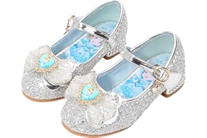 YOGLY Girls High Heels ELSA Princess Shoes Dress up Christmas Carnival Birthday Theme Party Costume Kids Crystal Mary Jane Sequin Wedding Bridesmaids Shoes Cosplay Fancy Halloween Blue Pink Silver 02
