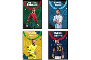 NebulaNova Lot de 4 posters Ronaldo, Football Superstar Messi, Neymar et M bape Messi Poster Impression d'art, Poster de célébrités de sport, pour le salon, décoration d'intérieur Unframe08 x 30 cm