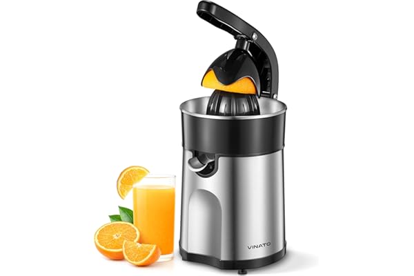 Vinato Presse agrumes électrique, presse-orange électrique avec 2 cônes interchangeables, lavable au lave-vaisselle, sans BPA, Presse agrumes électrique pour orange, citron et pamplemousse
