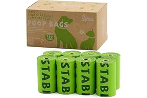 ANWA 100% Compostable Biodegradable Dog Poop Bags Extra Thick Leak Proof with EN13432 Certification and ASTM D6400 Standards, Cornstarch Earth Friendly Unscented Doggy Poo Bags, 8 Rolls/120 Pooh Bags