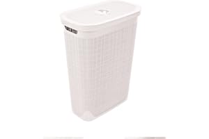 Addis Faux Hessian 40 litre Slim Laundry Hamper Calico, Clothes Washing Bin with Lid, Compact and Stylish for Everyday Family Use, Calico Cream