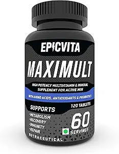 Epicvita Maximult Men - All-In-One High Performance Nutrient System for Athletes. Full Spectrum of Multi Vitamins, Multi Minerals, Amino Acids, Antioxidants and Probiotics (120 Tabs | 60 Days Supply)
