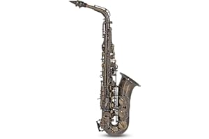 Roy Benson Eb-Alt Saxophone AS-202A (corpo in ottone pregiato e chiave F# alta, incluso bocchino, panno per la pulizia e tracolla, in custodia rettangolare facile da trasportare), antico