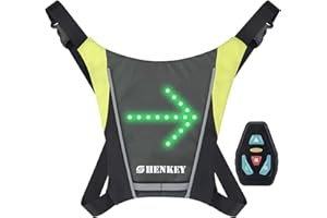 shenkey Chaleco de señal de Giro LED, Chaleco Reflectante LED con indicador de dirección: Control Remoto, Luces de Giro, USB Recargable, fácil instalación para Ciclismo Luz de Advertencia