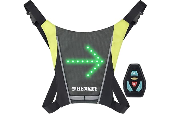 shenkey Gilet de Cyclisme réfléchissant à LED avec indicateur de Direction - Télécommande, Feux de Direction, Rechargeable par USB, Installation Facile pour témoin de sécurité à vélo
