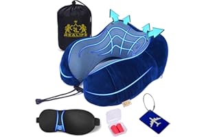 Realife Amazon Brand Plus【Kit 5Pz】 Cuscino Da Viaggio In Memory Foam +4 Omaggi. Cuscino Cervicale Da Viaggio Con Tasca. Cuscino Traspirante Sfoderabile Regolabile Per Aereo Auto Casa Divano Ufficio
