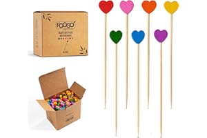 FOOGO Green 150 Pezzi Bastoncini da Cocktail in bambù, Spiedini a Cuore Multicolori da 9 cm, Accessori per Cocktail, Stuzzicadenti per Alimenti da Festa, Robusti Bastoncini in Legno Eco-Friendly