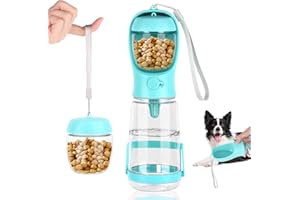VFANDV Borraccia per Cani Portatile, Borraccia per Cani da Viaggio, con Base Contro Fuoriuscite e Dispenser di Cibo, Ciotola Acqua Cane Antigoccia per l'Escursionismo e Il Trekking (Blu, 550ML)