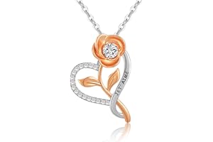 COSIE LILY Saint Valentin Collier Femme Argent Je T’Aime Rose Collier Coeur,Bijoux Argent Femme 925 Pendentif Collier,Cadeau Saint Valentin Femme Manman Petite Amie
