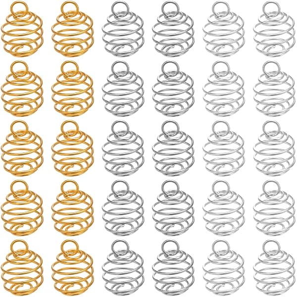50 Pièces Pendentifs Spirale Perle Cage - Acier Inoxydable 8x9mm - Neuf Avec étiquettes Uxcell