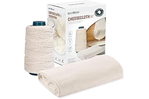 BESTonZON Grade 90 Passiertuch und Kochschnur,Wiederverwendbar 100% Ungebleichter Baumwoll Käsetuch für die Käseherstellung, Nussmilchg, Kochen