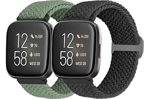 Bcuckood for Fitbit Versa 2 Strap/Fitbit Versa Strap, 2 Pack Braided Adjustable Elastic Nylon Sport Straps Compatible with Fitbit Versa 2/Fitbit Versa Lite/Fitbit Versa for Women Men