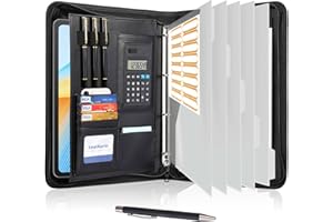 Leathario Carpeta de Conferencias Organizadora Personal de Viaje Portafolio de A4 Documentos con Cierre de Cremallera con Panel de Escritura Calculadora