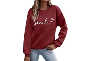 SHOBDW Pullover Damen Langarmshirt Damen Sport Langarm Sweatshirt Basic Rundhals ohne Kapuze Elegant Smile drucken Langarmshirt Locker Casual Oberteil Herbst-Winter Baumwolle Pulli Teenager Mädchen Hoodie