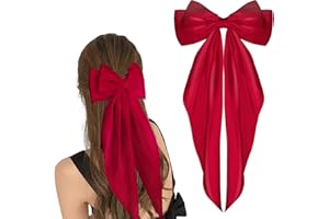 WLLHYF Haarspangen mit großer Schleife langer Schwanz französisches Band Haarnadeln weiche seidige Satin-Haarspange Metall-Bogenknoten-Clips Accessoires der 90er Jahre für Frauen Mädchen (Rot)