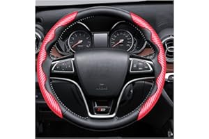 Adunsiaoto Car Steering Wheel Cover, Carbon Fiber Anti-skid Car Wheel Cover Accessories, Steering Wheel Cover Leather, Universal Soft Anti-Slip Breathable Car Steering Wheels, Anti Slip(Red)