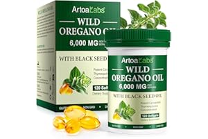 FSLHCY Capsules d'huile d'origan, 120 Oregano Oil Capsules - Faciles à avaler et à libération rapide - 6000 mg d'huile d'origan avec 200 mg d'huile de nigelle, 130 mg de carvacrol par capsule molle