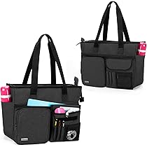 DERABY Rolling Teacher Tote Bag With Wheels And Laptop Compartment, Wheeled Teacher Bag For Teaching, Detachable Trolley, Office, Craft, Black