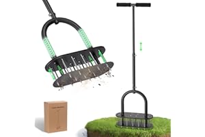 Onadak Lawn Aerator Automatic Dirt and Leaf Clean Design,Pre-Assembled 15 Iron Spikes Metal,Soil Lawn Aerating Tools for Yard Lawn and Garden, lawn aerator spikes aerating tool