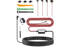 Range Tour Dash Cam Hardwire Kit, USB-C Port 4m Hard Wiring Kit for Car Cam Car Charger Power Cord 12V/24V to 5V 2.5A Charger Cable with 4 Power Adapters 3 Fuses for Dashcam GPS etc