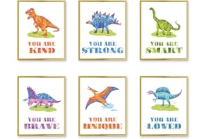 HOMANGA Dinosaur Boys Room Decor, Toddler Room Wall Art, Posters For Teen Boys Room, Kids Room Wall Art Prints, Motivational Wall Decor for Bedroom (Set of 6, 20x25cm, Unframed)