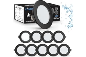 Eande Lot de 10 Spot LED Encastrable Noir Extra Plat 5W IP44 98mm, Blanc Froid 6500k Éclairage encastré Spot LED Étanche 450lm, Spots de Plafond 230V Downlight pour Salle de Bain Cuisine, Trou 75-85mm