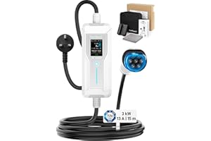 RamTouch Portable EV Charger (3 kW, 13 A, 15 m, IP67) | UK 3-Pin Plug to Type 2 | Mode 2 Granny Charging Cable with Adjustable 6A–13A, Smart Timer & LCD Display, AC/DC RCD Protection for EVs & PHEVs