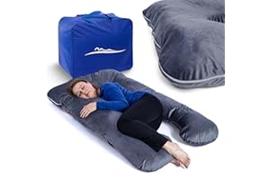 ‎MKS MKS Seitenschläferkissen mit Bezug | Komfortkissen (100 x 150 cm) | Schlafkissen | Seitenschläferkissen u Form | Ergonomisches Premium kühlendes Kuschelkissen (Mikroplüsch (Kuschelig) / Dunkelgrau)