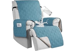 QQJIN 100% Waterproof Recliner Chair Cover with Pockets, Elastic Strap, Non-Slip Recliner Armchairs Covers, 1 Seat Anti-fouling Recliner Cover for Kids, Dogs, Pets,Gray Blue,1 Seater