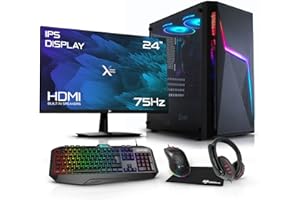 ADMI Gaming PC Package: AMD Ryzen 5 5600G 4.4GHz Boost CPU | B450M | 16GB 3200MHz DDR4 | 1TB HDD | 300mbps WiFi | Windows 10 | Volt Gaming Case | 24" IPS Monitor, Keyboard, Mouse and Headset