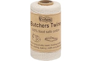 ‎VIVIFYING Vivifying 100m Bäcker Bindfäden, 3-lagig Baumwoll-Garn für die Küche, lebensmittelunbedenklich. Ideal zum Verschnüren, geeignet für Geflügel, Würstchen, Heimarbeiten, Basteln und Dekorieren (Weiß)