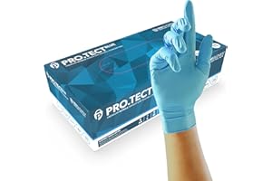 UNIGLOVES PRO.TECT Azul GU0043 Guantes de nitrilo de alta resistencia - Multiusos, Sin polvo ni látex, Guantes desechables, Caja de 100 Guantes, Azul, mediano