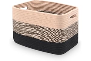 Storage Baskets Woven, Rtdep Small Storage Basket, Decorative Storage Baskets For Shelves, Cotton Rope Basket With Handle, Baby Toy Basket Organiser, Bathroom Towel Basket,Nursery Storage-1 Pack