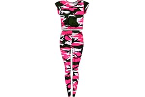 Aelstores Girls Neon Camouflage Leggings Crop Top T-Shirt New Full Length Camo Print Pants Short Sleeve Top Set Ages 5-14 Years
