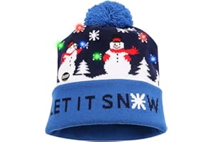 DANGZW Gorro de Navidad con luces LED Gorro de punto cálido y novedoso Gorro de Navidad para niños unisex. Sombreros de Navidad, sombrero bobble, para fiestas de Navidad, regalo de Año Nuevo (Azul)