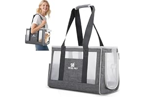 ALLSOPETS Transportín Perro Pequeño y Gato, Transpirable y Cómodo, Bolsa Mascotas con Gancho de Seguridad, Cojín y Bolsillo, para Viajes y Actividades al Aire Libre (Gris Niebla)