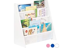 Hartleys Childrens Fun White Wooden Bookshelf - Choice of Fabric Colour